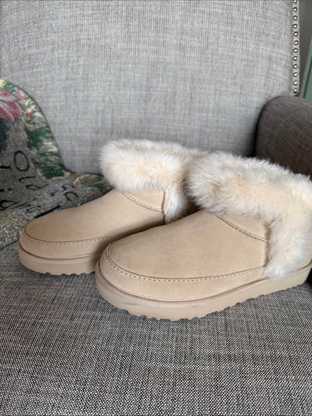 UGG Chestnut Suede Shearling-Lined Slip-On boots